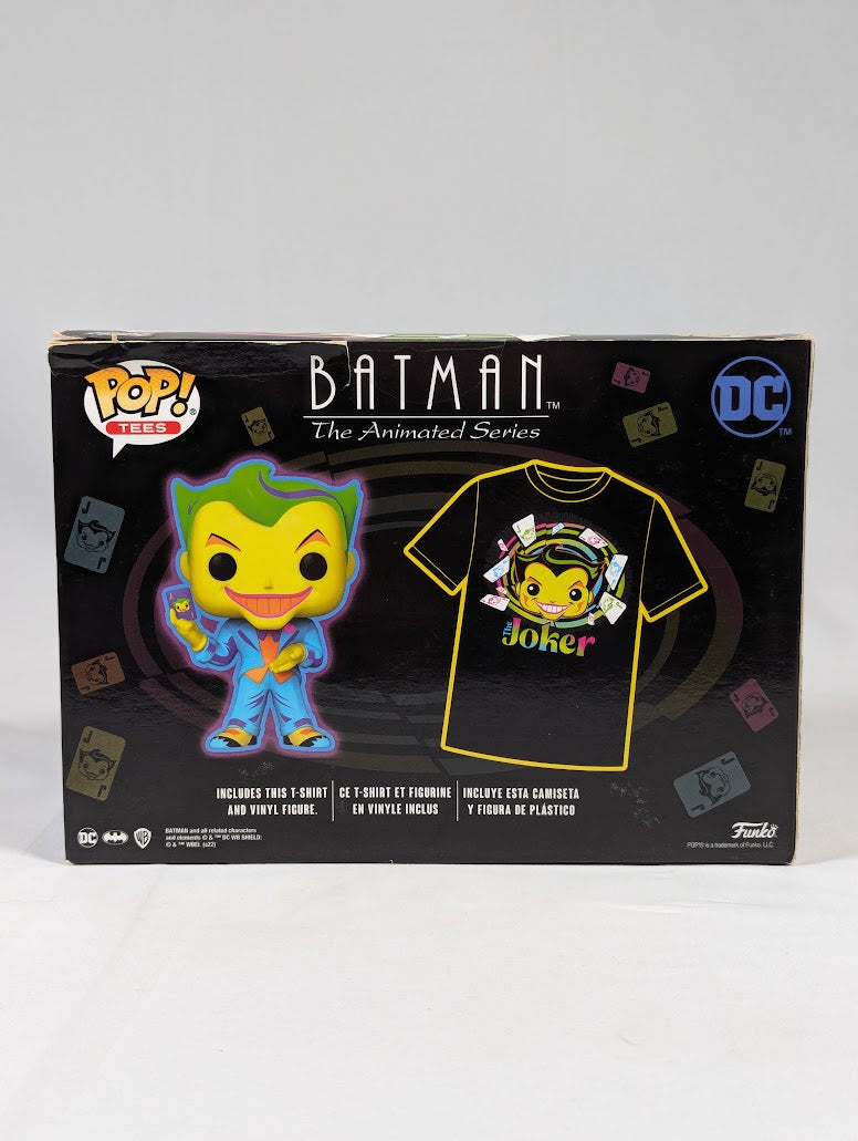 DC Comics Batman the Animated Series The Joker (Blacklight) Funko Pop! Tees T-Shirt and Vinyl Figure (Medium Size)