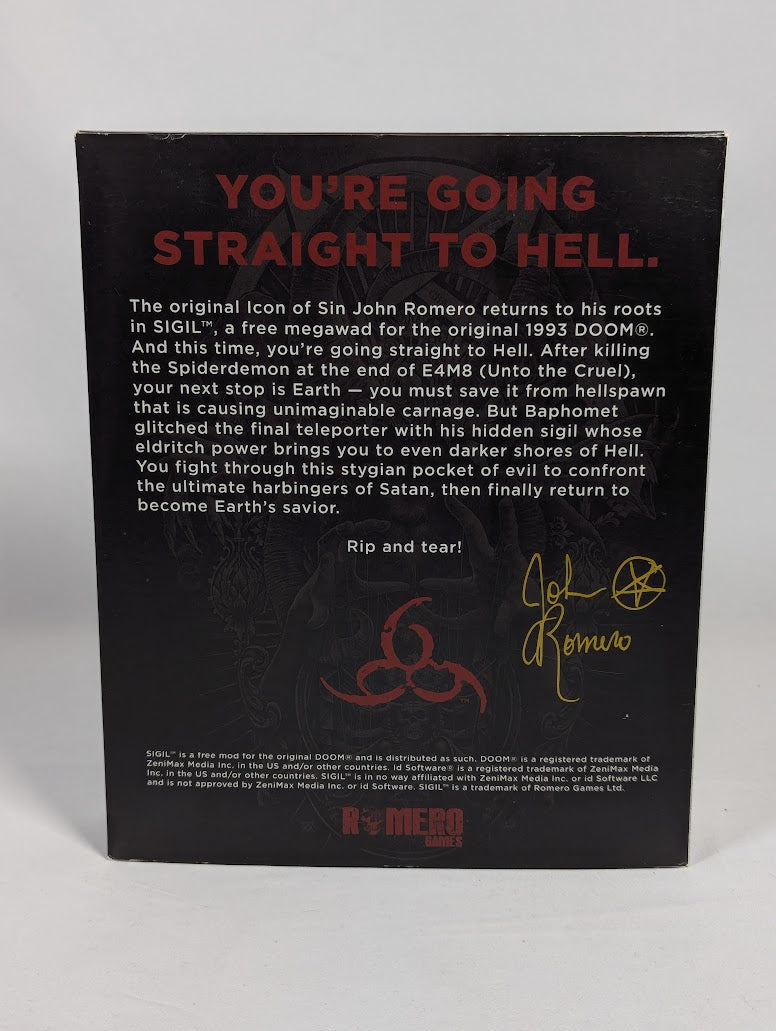 Doom Sigil Romero Games Big Box PC Game Signed by John Romero