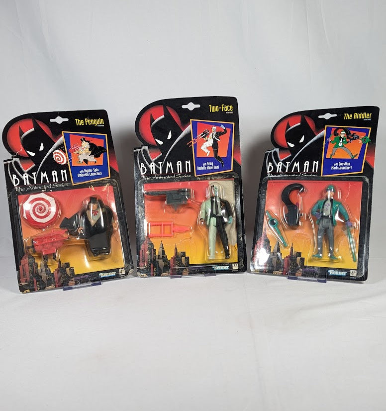 Batman The Animated Series The Penguin, The Riddler & Two-Face 1992 Kenner Set of 3 Action Figures