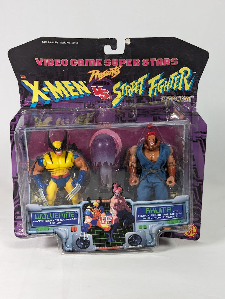 Capcom X-Men vs Street Fighter Video Game Super Stars Wolverine vs Akuma 1997 ToyBiz Action Figure 2-Pack