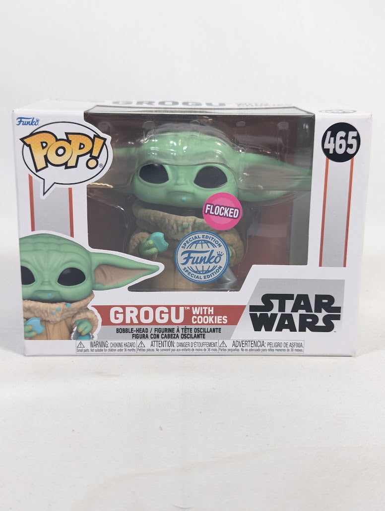 Star Wars The Mandalorian Grogu With Cookies (Flocked) Funko Pop! Vinyl Figure #465