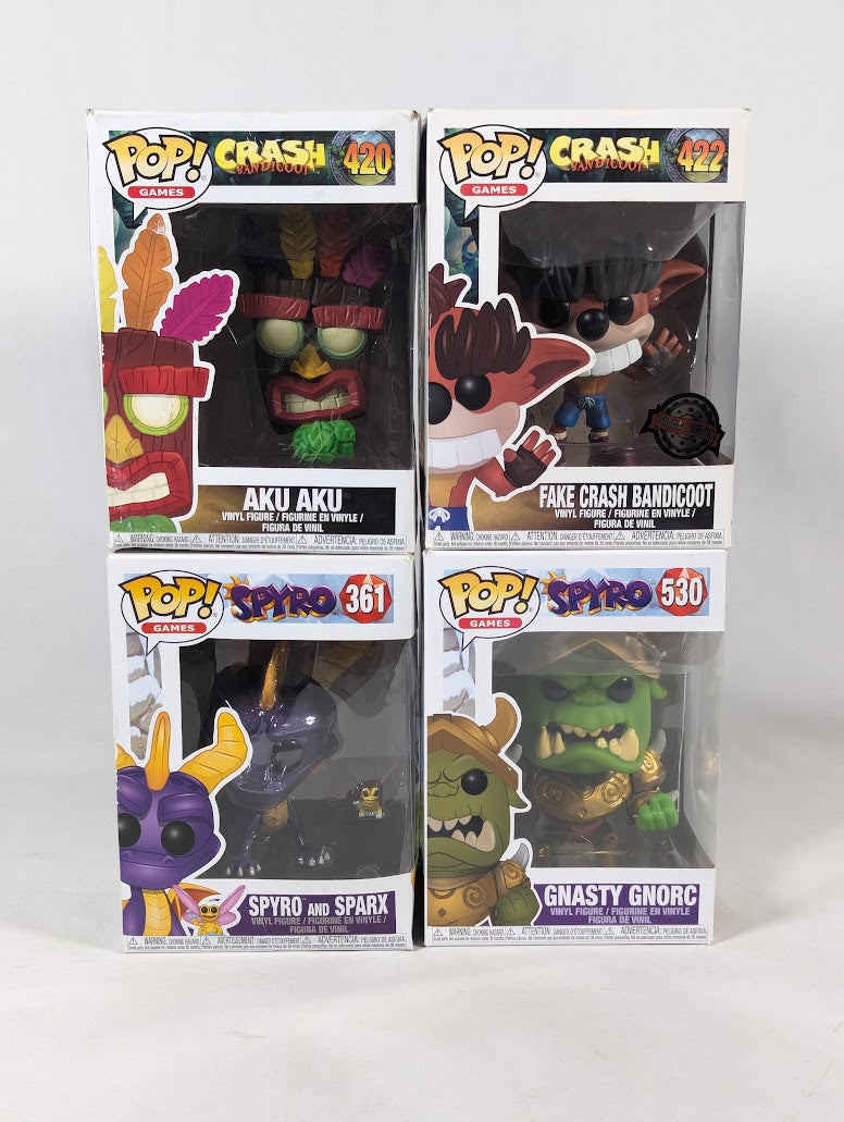 Crash Bandicoot & Spyro the Dragon Bundle of 4 Funko Pop! Vinyl Figures