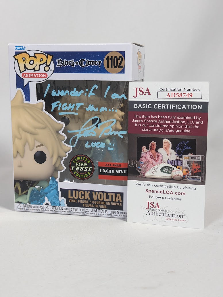 Black Clover Luck Voltia (Chase) (Glow in the Dark) (AAA Anime Exclusive) Funko Pop! Vinyl Figure #1102 Signed by Justin Briner