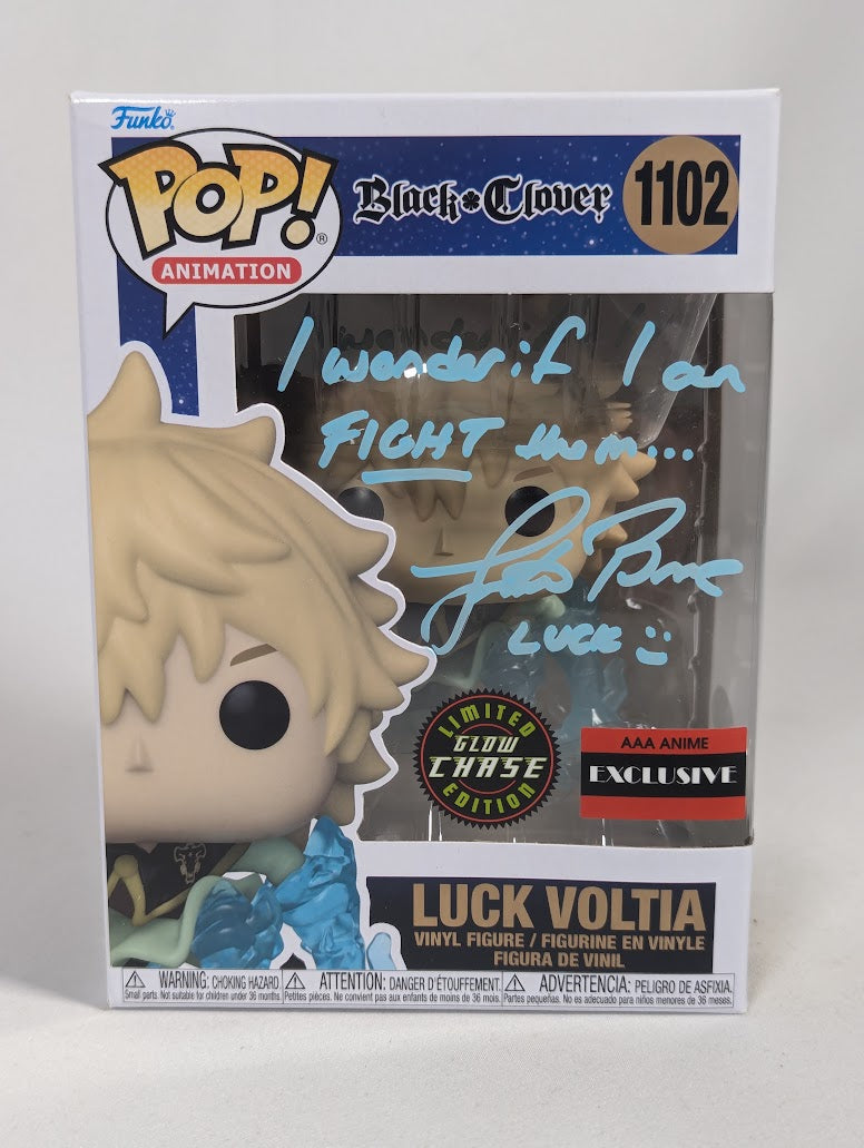 Black Clover Luck Voltia (Chase) (Glow in the Dark) (AAA Anime Exclusive) Funko Pop! Vinyl Figure #1102 Signed by Justin Briner