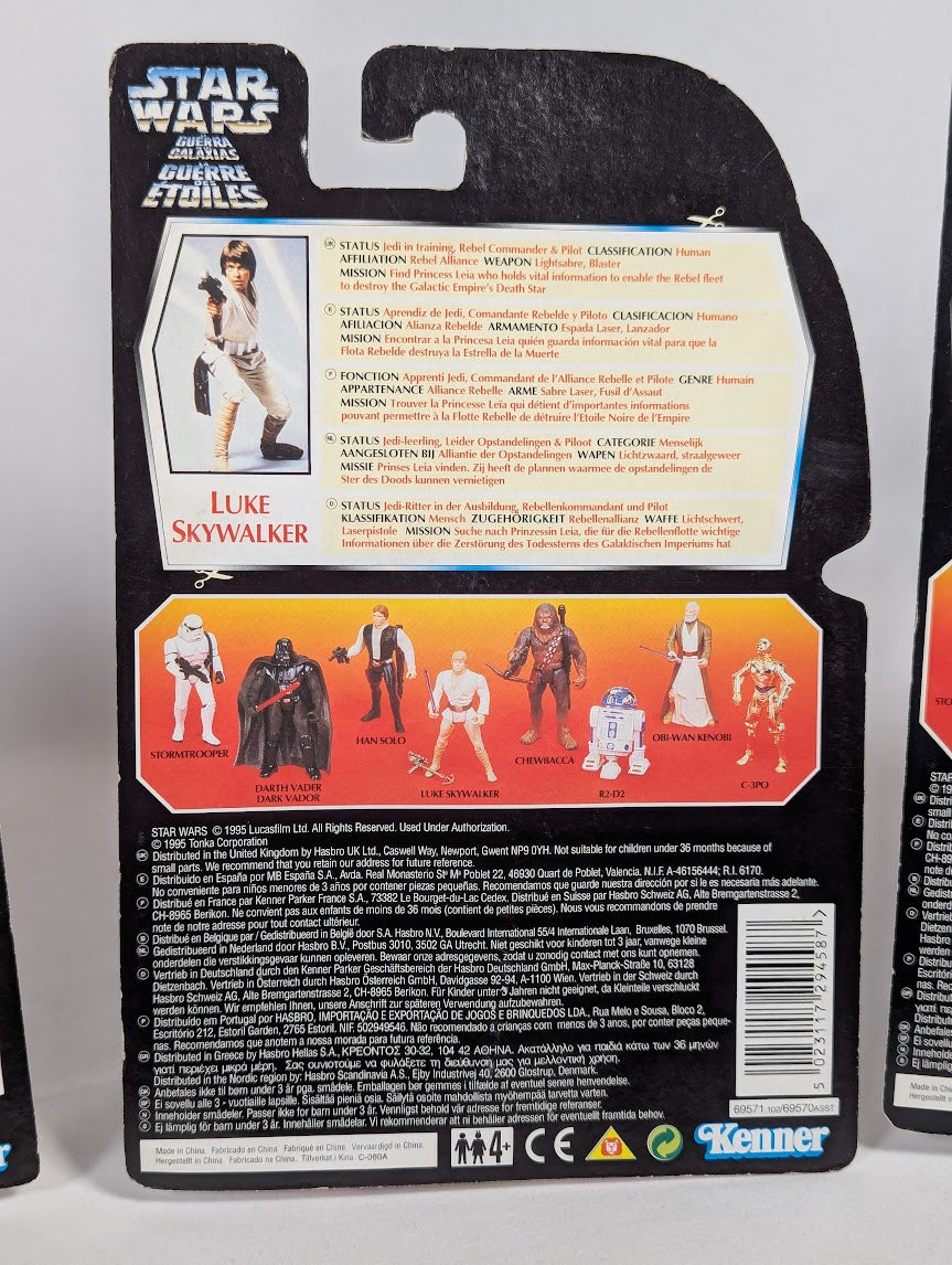Star Wars Luke Skywalker (1995), Han Solo (1995) & Han Solo in Endor Gear (1996) Kenner Action Figure Bundle