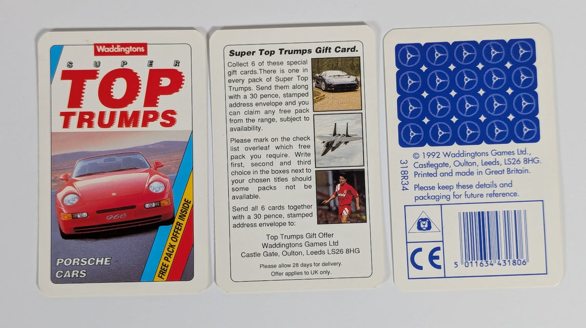 Top Trumps Porsche Cars 1992 Waddingtons Card Game