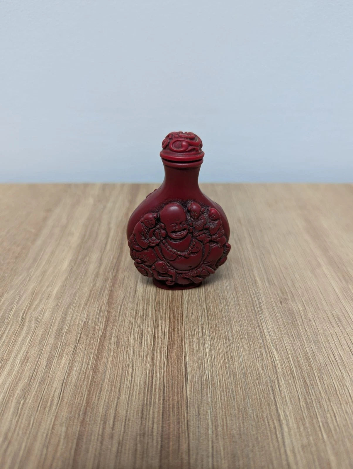 Antique Chinese Buddha Small Cinnabar Resin Snuff Bottle