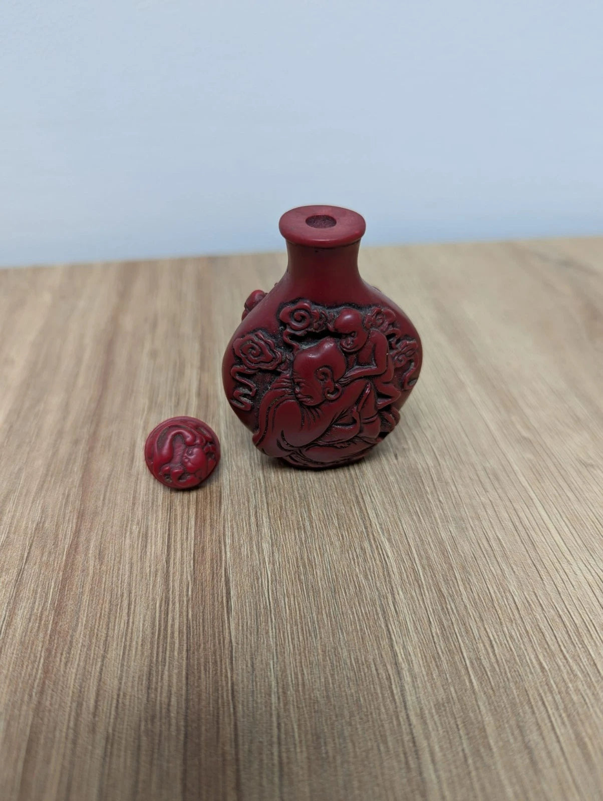 Antique Chinese Buddha Small Cinnabar Resin Snuff Bottle