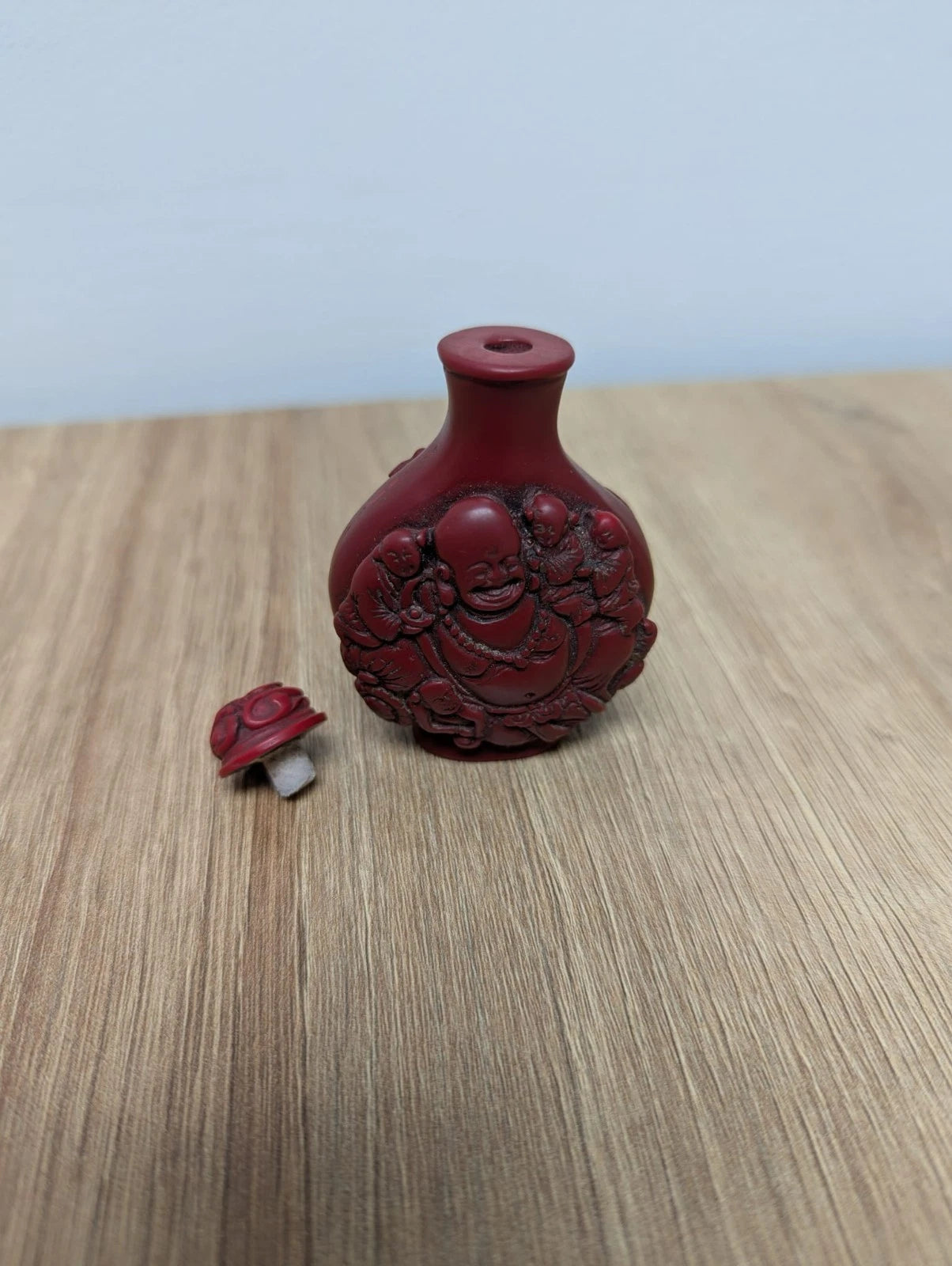 Antique Chinese Buddha Small Cinnabar Resin Snuff Bottle