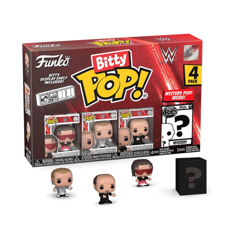 WWE Bitty Pops! Mini Funko 4-Pack with Rare Bret Hart Figure