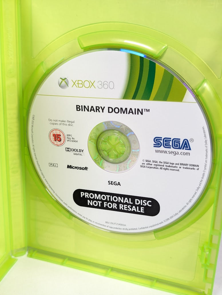 Binary Domain Press Promo Disc Xbox 360
