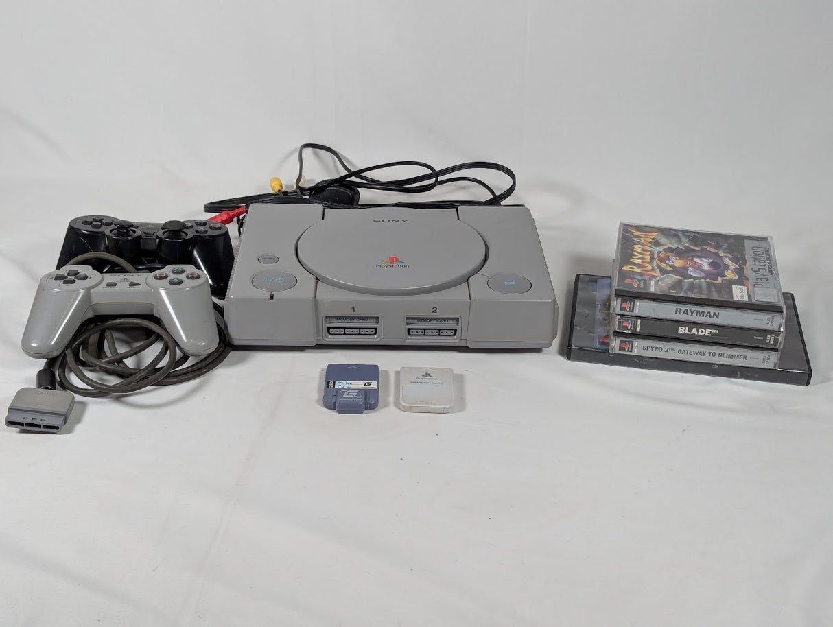 PS1 Console With 5 Games, 2 Controllers, 2 Memory Cards & Power/Video Cables