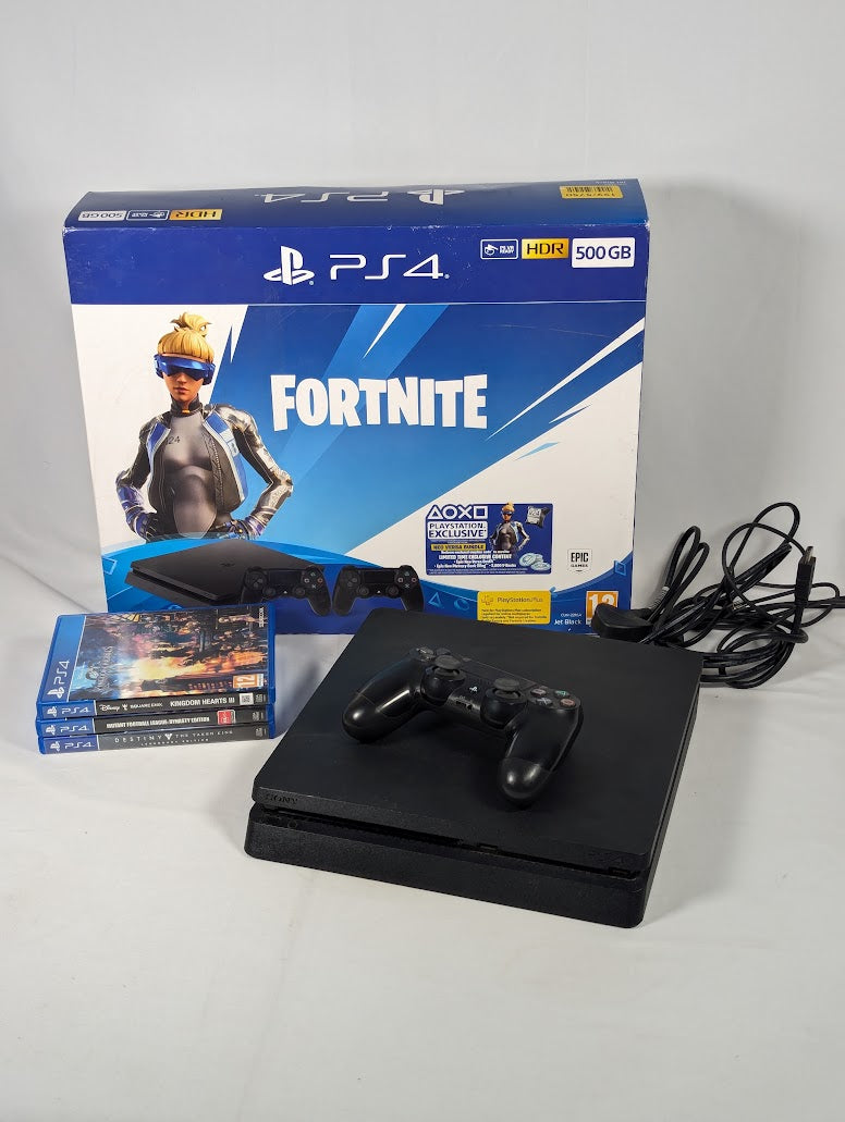 PS4 Slim 500GB Console Bundle With 3 Games, Controller, Cables & Box