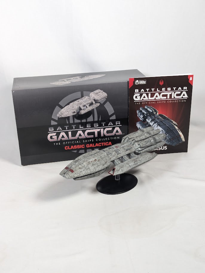 Battlestar Galactica The Official Ships Collection Battlestar Pegasus (Modern) Eaglemoss Model Ship (Incorrect Box and Stand Base)