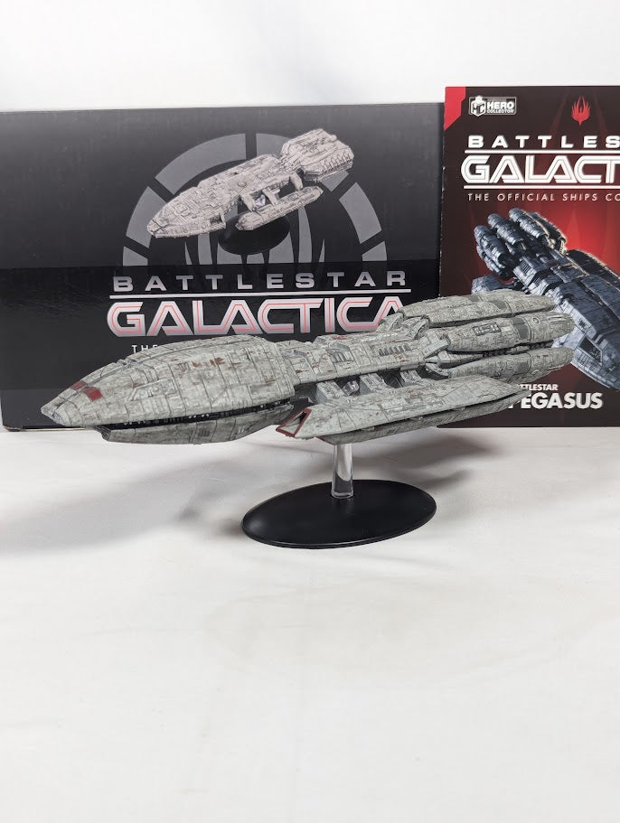Battlestar Galactica The Official Ships Collection Battlestar Pegasus (Modern) Eaglemoss Model Ship (Incorrect Box and Stand Base)