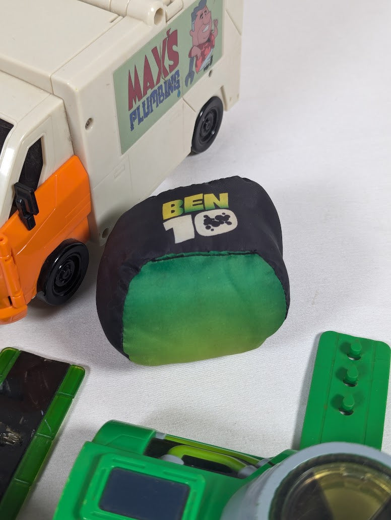 Ben 10 4 Omnitrix Watches, Walkie Talkie, Max's Plumbing Van & Ball Toy Bundle
