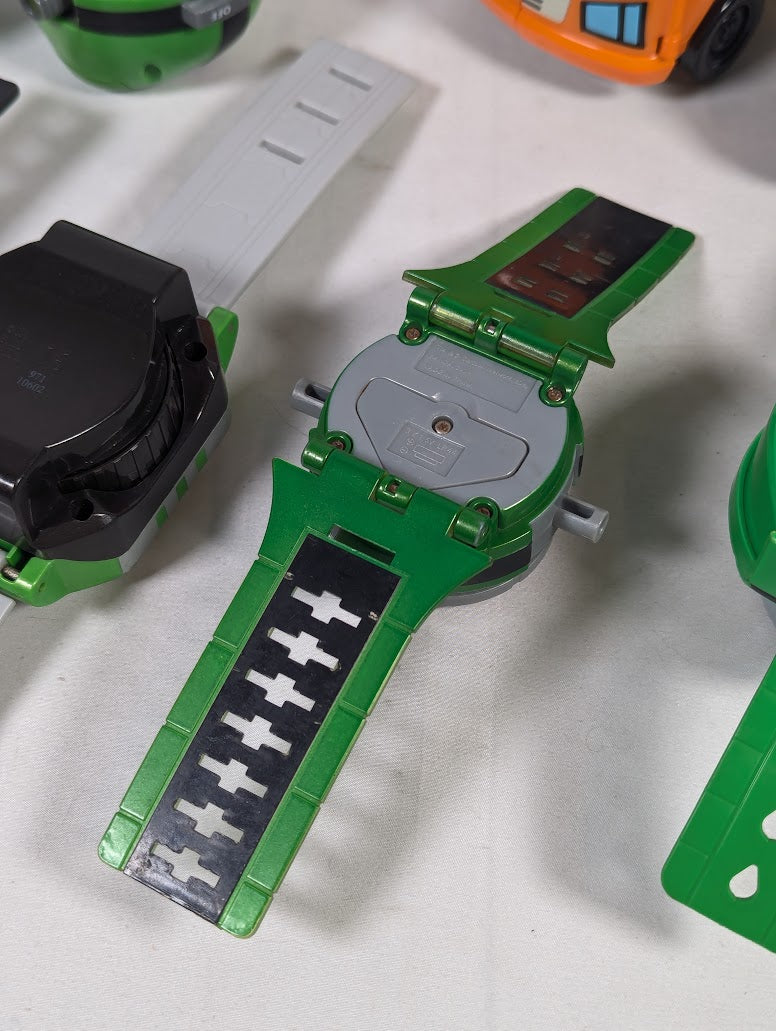 Ben 10 4 Omnitrix Watches, Walkie Talkie, Max's Plumbing Van & Ball Toy Bundle