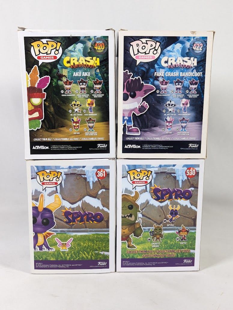 Crash Bandicoot & Spyro the Dragon Bundle of 4 Funko Pop! Vinyl Figures