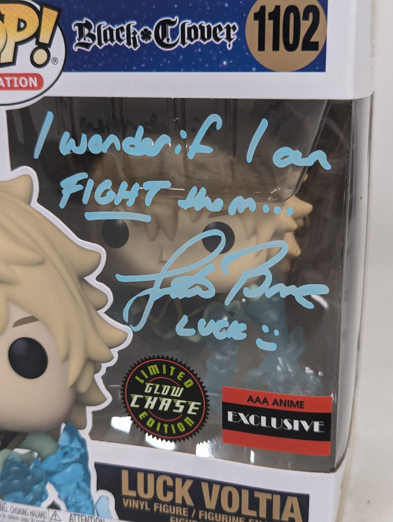 Black Clover Luck Voltia (Chase) (Glow in the Dark) (AAA Anime Exclusive) Funko Pop! Vinyl Figure #1102 Signed by Justin Briner