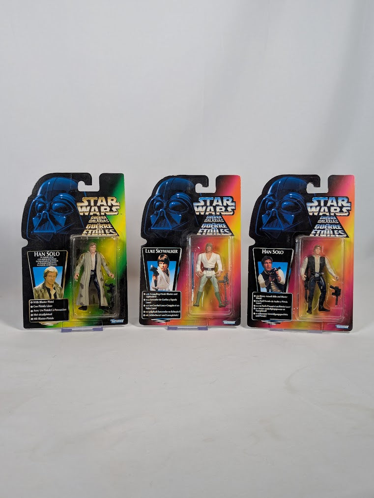 Star Wars Luke Skywalker (1995), Han Solo (1995) & Han Solo in Endor Gear (1996) Kenner Action Figure Bundle
