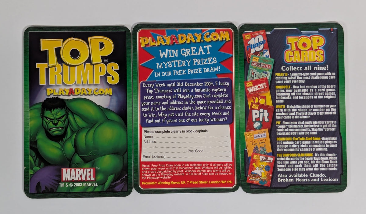 Top Trumps Marvel Comic Heroes 1 & 2 2003 Winning Moves Card Game Bundle