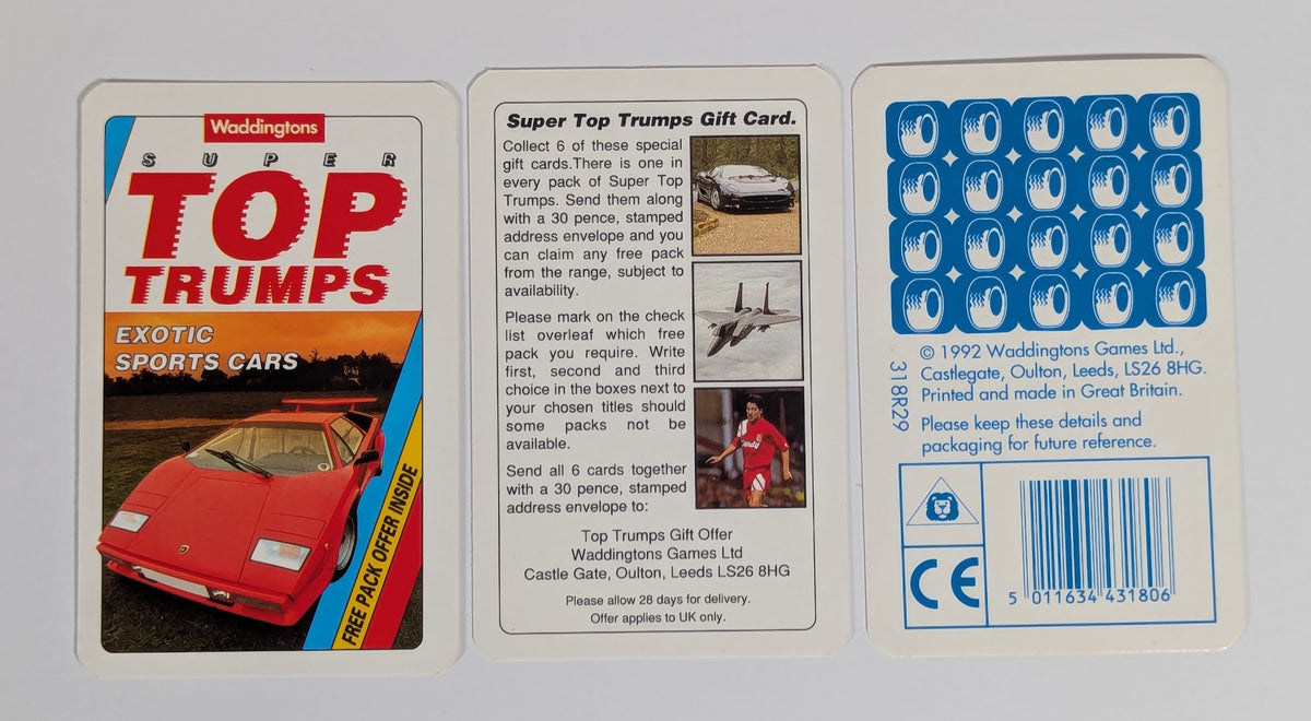 Top Trumps Exotic Sports Cars 1992 Waddintons Card Game