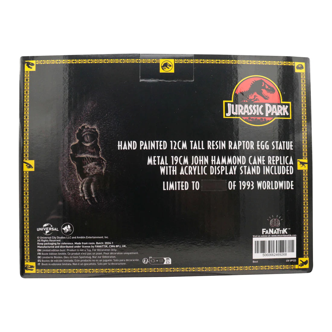 Jurassic Park Velociraptor Egg Statue & John Hammond Replica Cane Set