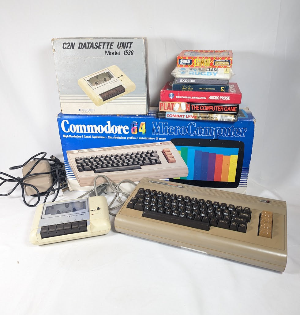 Commadore 64 Micro Computer Bundle With Datasette Model 1530 Cassette Tape Reader & 7 Games