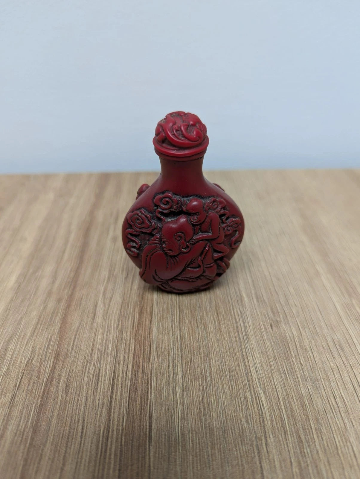 Antique Chinese Buddha Small Cinnabar Resin Snuff Bottle