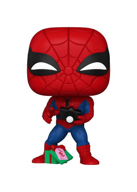 Funko's Marvel POP! Vinyl Figure: Holiday Spiderman w/Open Gift - 9 cm
