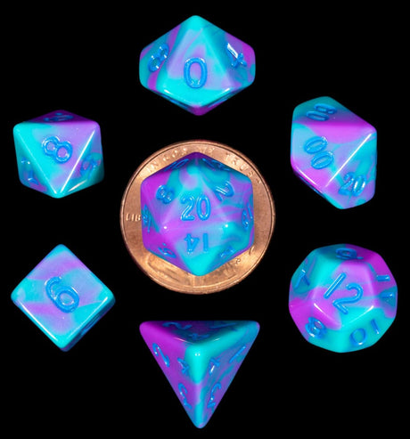 FanRoll Mini Dice Set: Turquoise & Purple Marble (7-piece)
