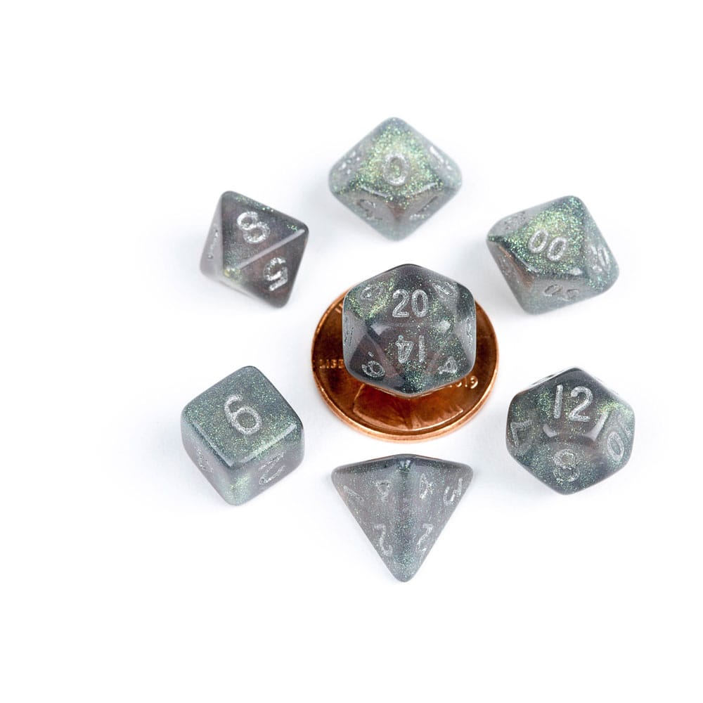 FanRoll Mini Dice Set - Stardust Gray with Silver Numbers
