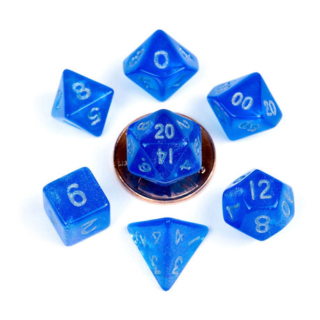 FanRoll Mini Dice Set - Stardust Blue with Silver Numbers (7)