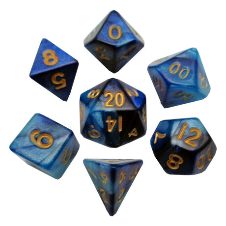 FanRoll Mini Dice Set - Blue/Light Blue with Gold Numbers (7)