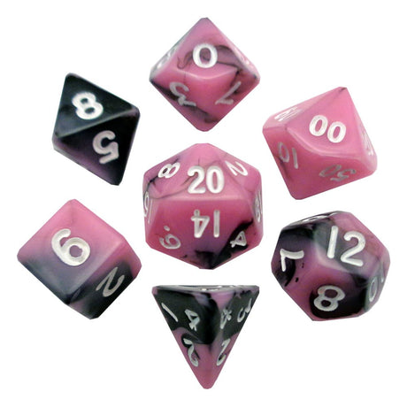 FanRoll Pink/Black Mini Dice Set with White Numbers (7)