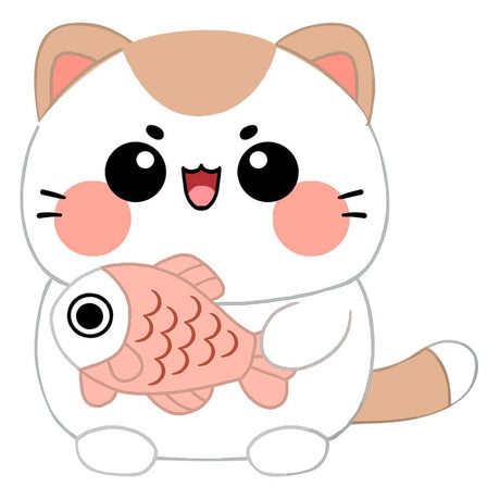 Officially Licensed Soft Cat Plush Figure with Fish, 25 cm