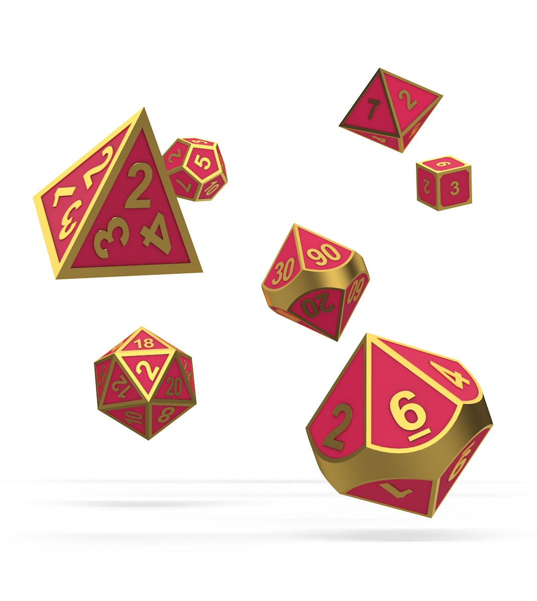 Oakie Doakie RPG Set - Glow-in-Dark Metal Dice (7, Golden Princess)