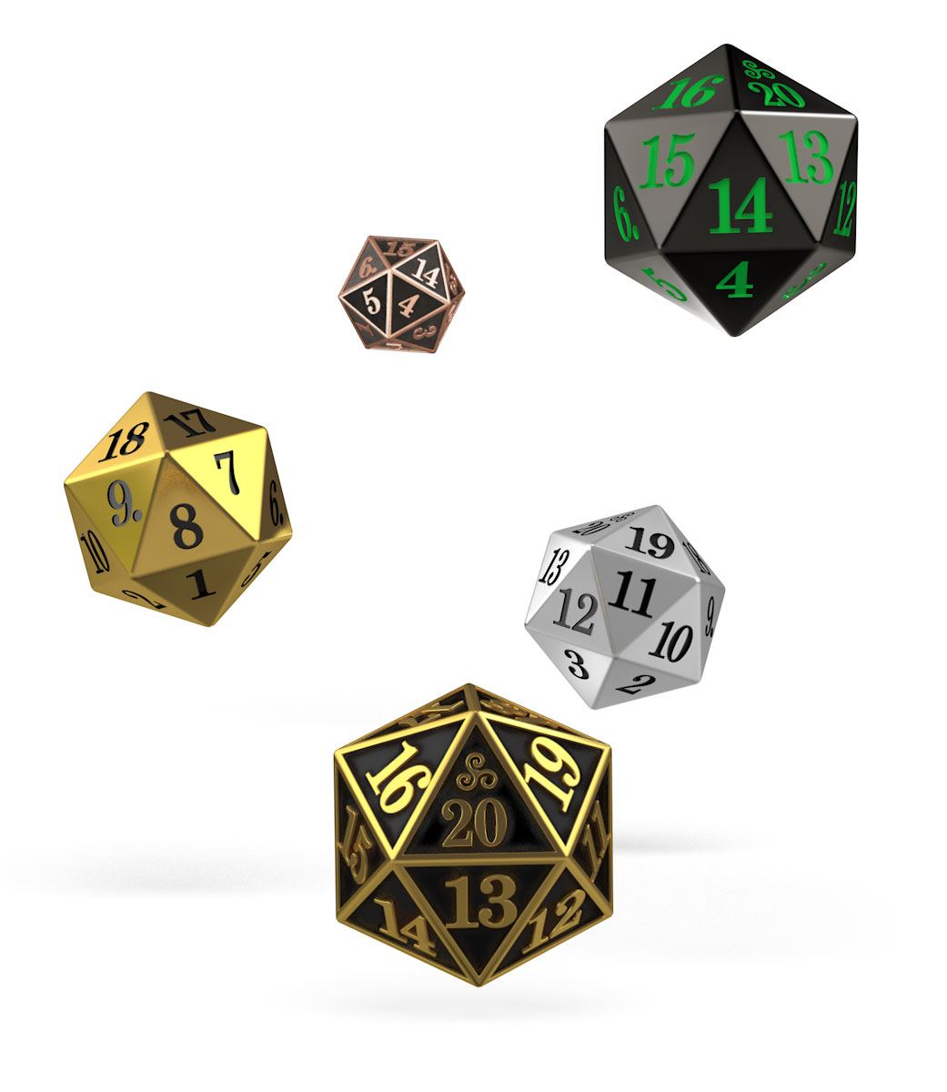 Oakie Doakie Dice D20 Spindown Metal Dice Set (5 Pieces)