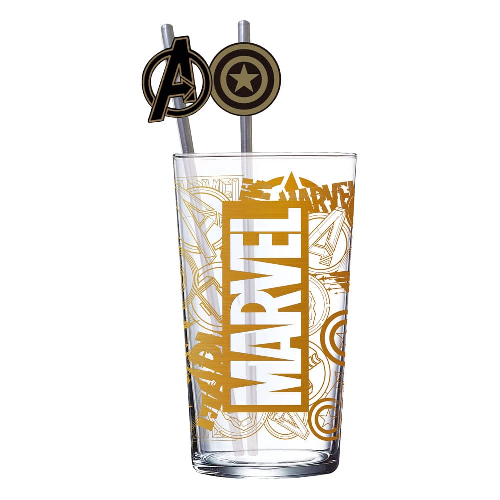 Marvel Avengers 485ml Glass Tumbler with Metal Straws