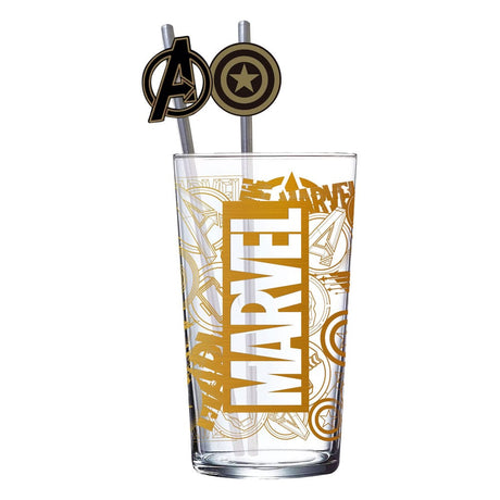 Marvel Avengers 485ml Glass Tumbler with Metal Straws